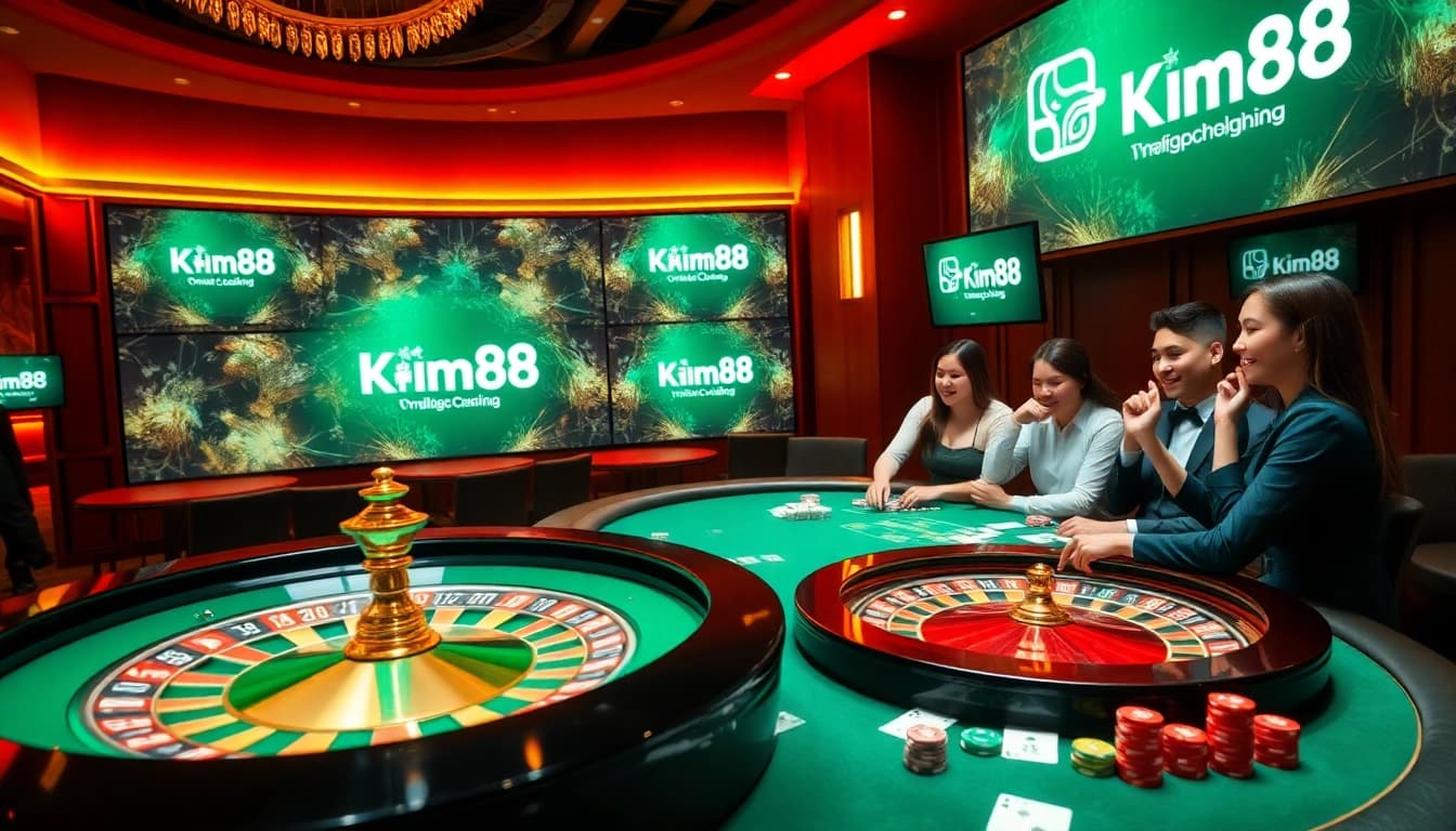 Exciting moment at the casino with players enjoying games on trang chủ kim88 platform.