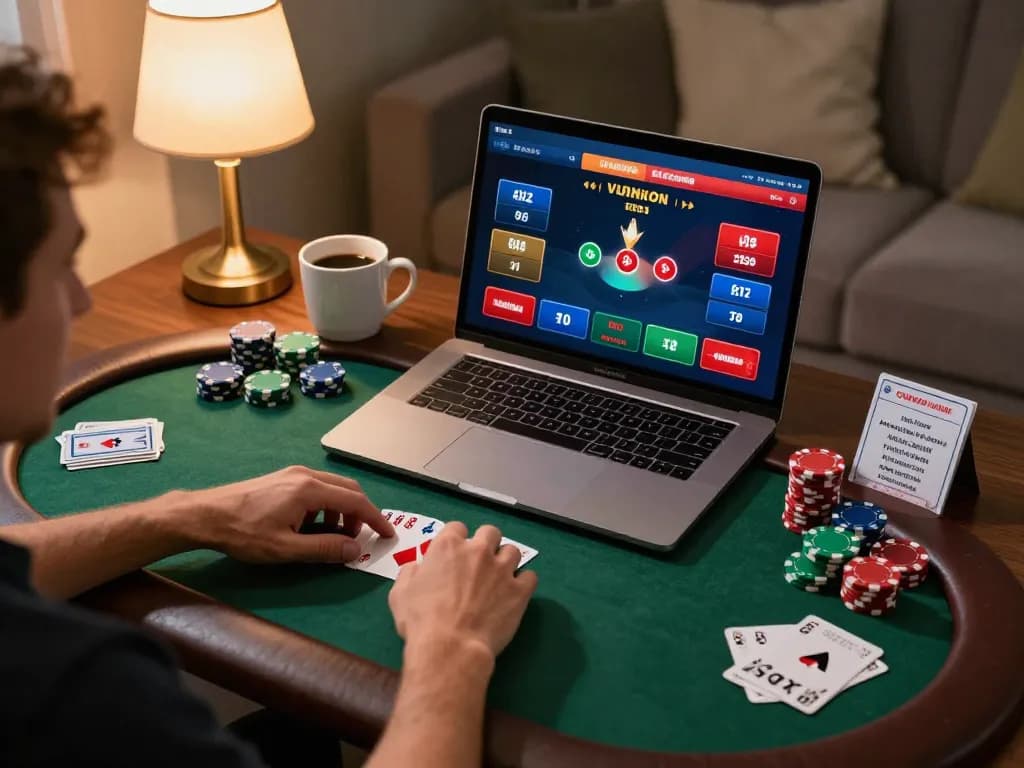 Nohu90 online poker gaming session with dynamic betting strategies in a cozy home setting.