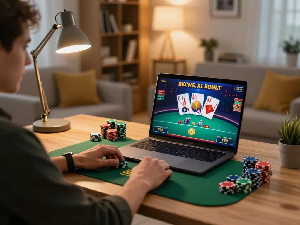 Engaging gameplay on https://fun88cd.in.net/ featuring poker hand setup at home with colorful chips and warm lighting.
