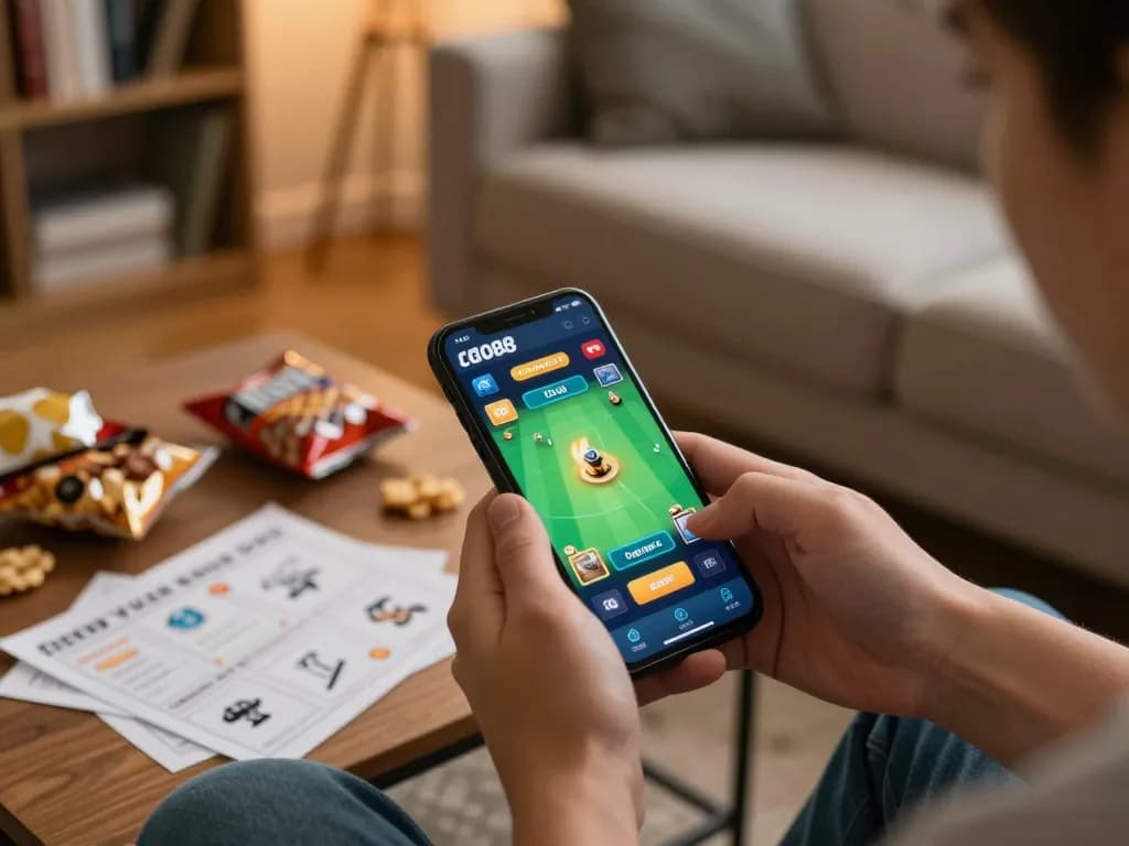 GO88 app interface showcasing an active betting session on a smartphone amidst a cozy home setting