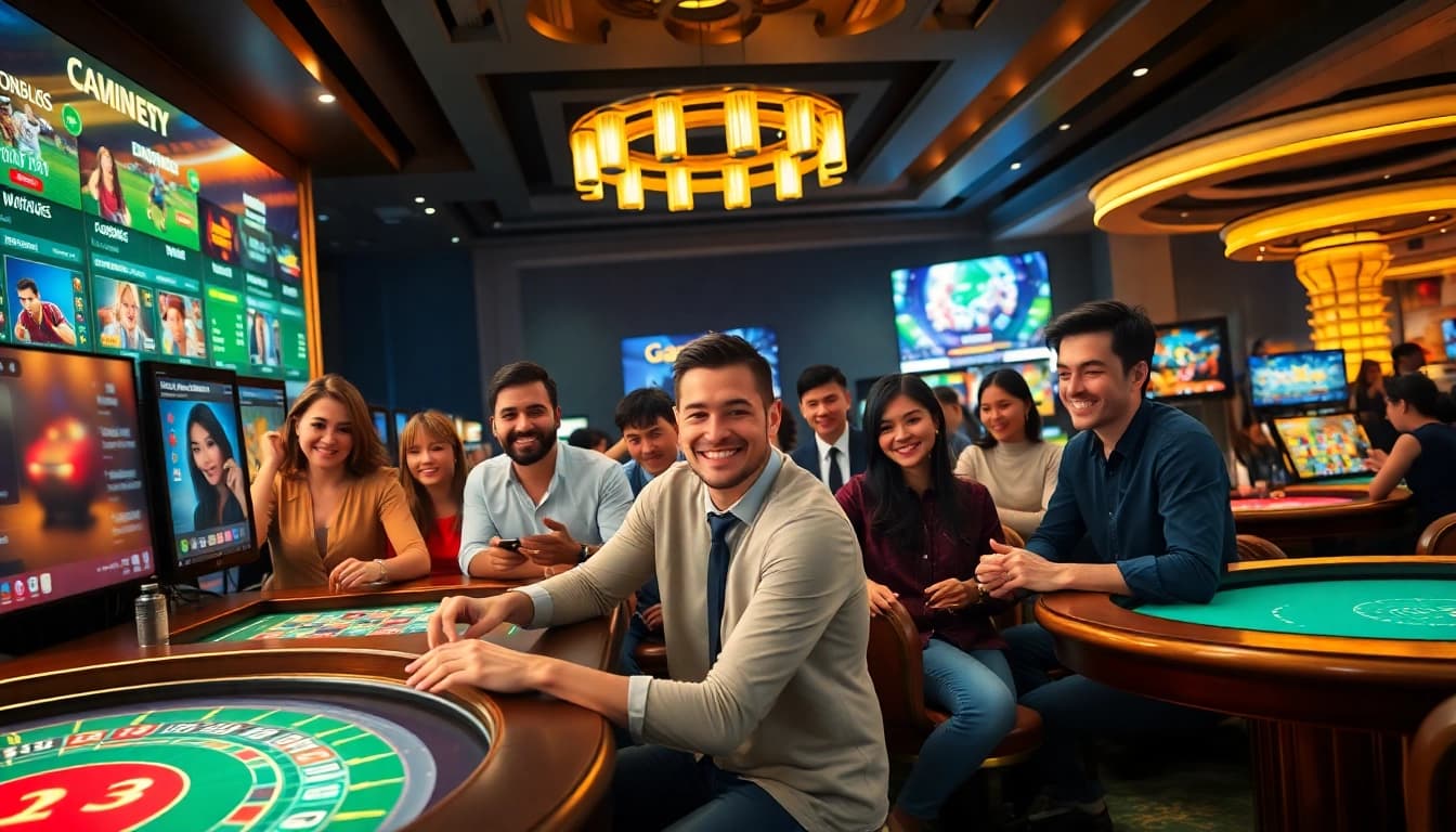 Exciting gaming experience at Nhà cái 69VN with diverse players engaging in online casino and sports betting.