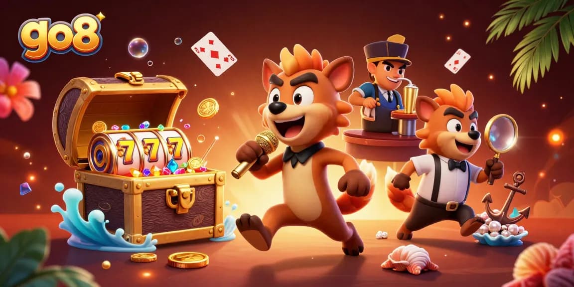 Experience the thrill of gaming at go8 with a lively 3D cartoon casino scene featuring hyenas.