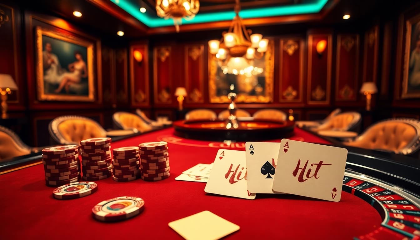 Experience high-stakes excitement at Hit Club, featuring luxurious gaming tables and vibrant atmosphere.
