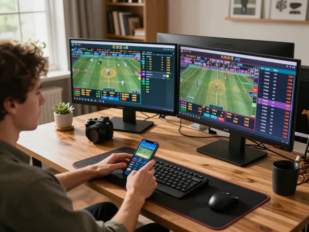 Engaging in online sports betting at https://tip88.locker/ with live odds displayed on multiple screens.
