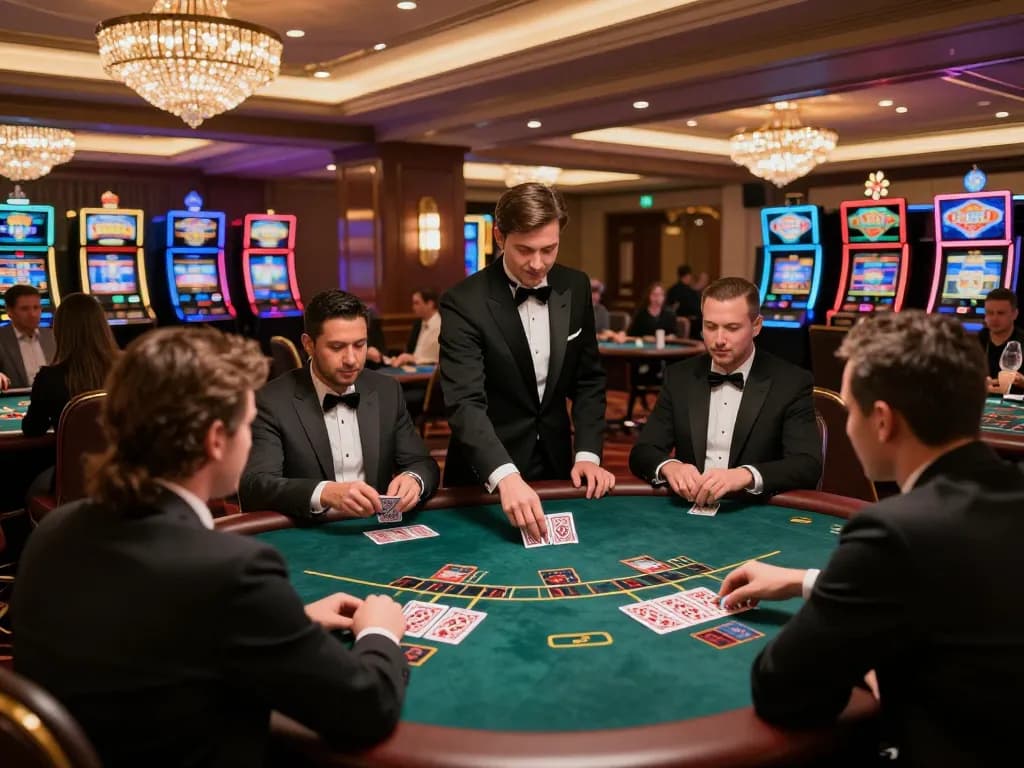 Players engaging in a thrilling blackjack game at HM88 casino, showcasing intense betting moments.