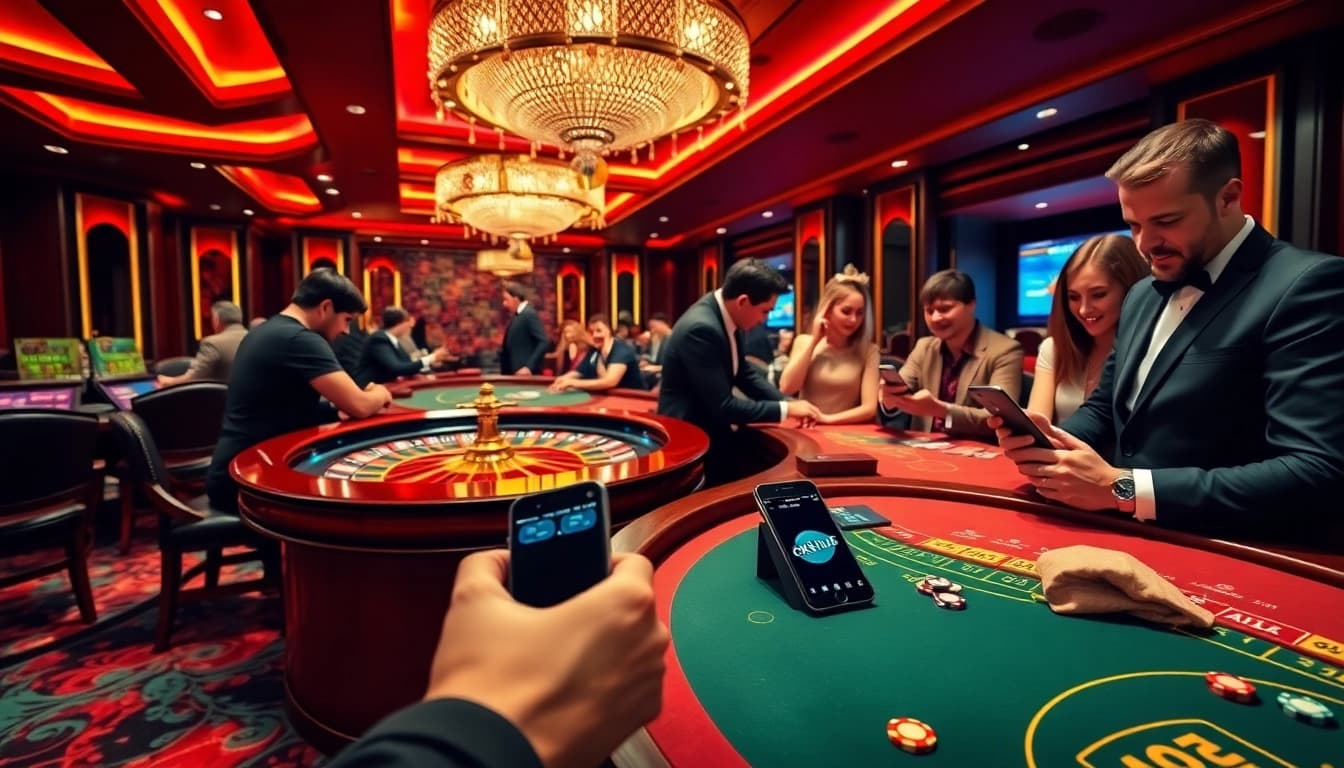 Experience high-stakes gaming with the okfun app in a luxurious casino setting.