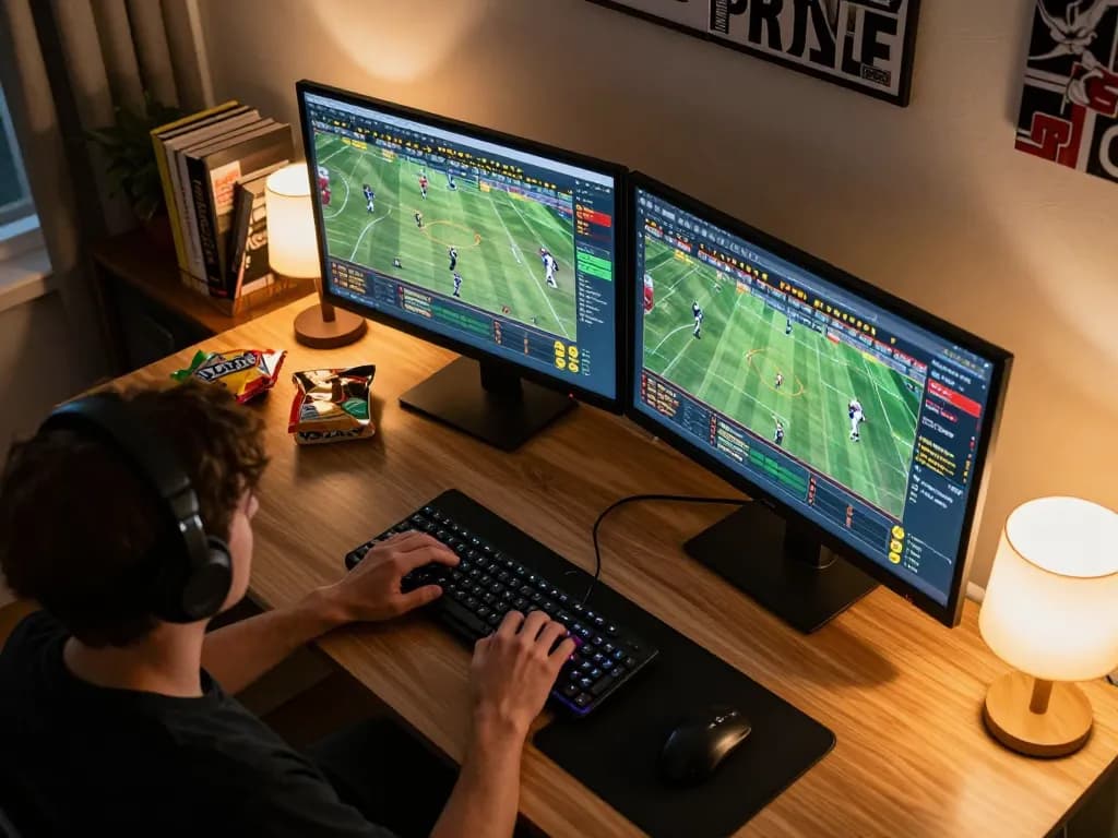 Bong88 users engaged in live sports betting action from a cozy home office.