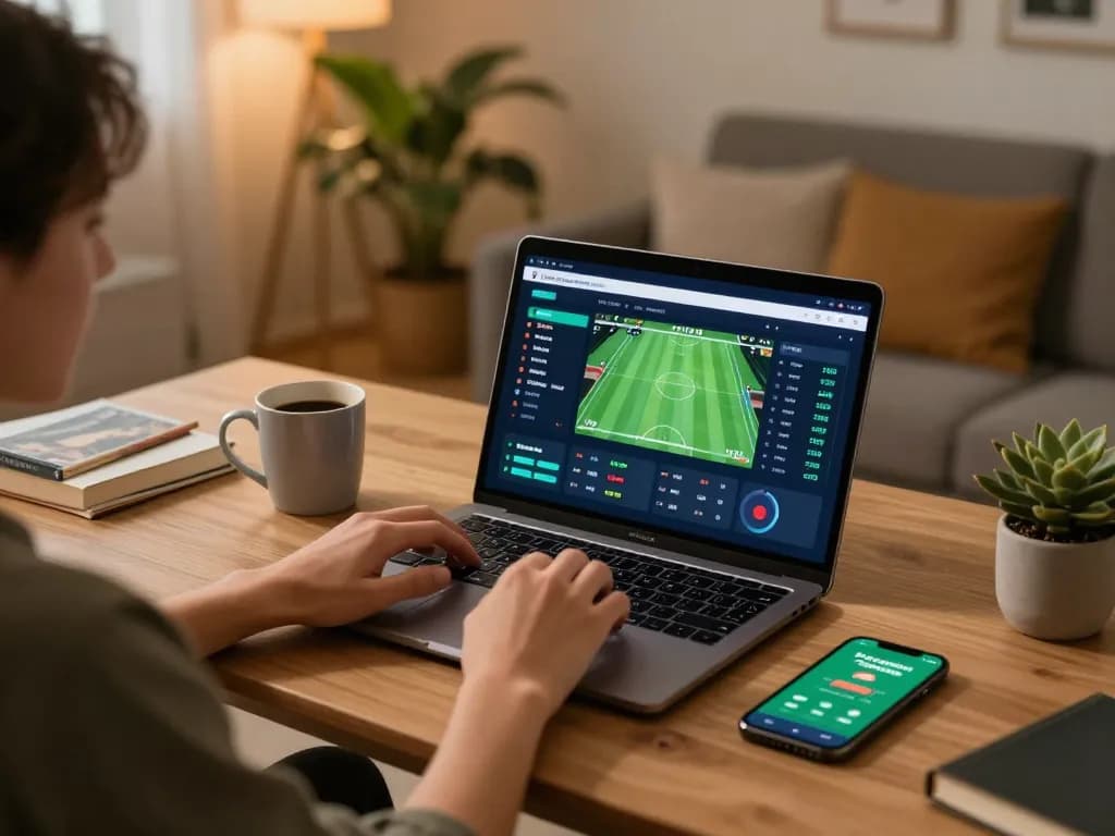 Engaging in tỷ lệ kèo nhà cái 5 sports betting on a laptop for better gaming strategies.