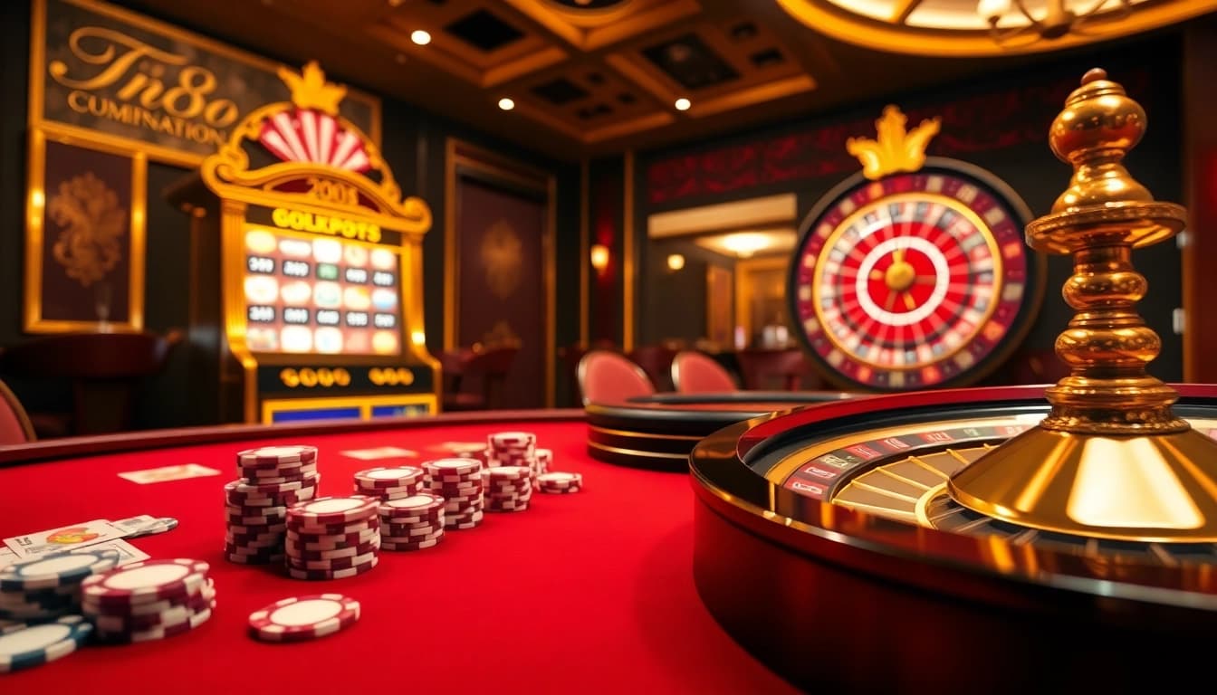 Experience the thrill of gambling at TR88.com with vibrant casino visuals featuring poker tables and slot machines.