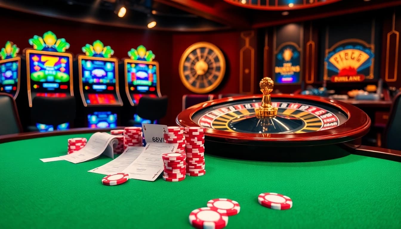 Experience the thrill of betting at 68VIP casino, surrounded by poker chips and slot machines.