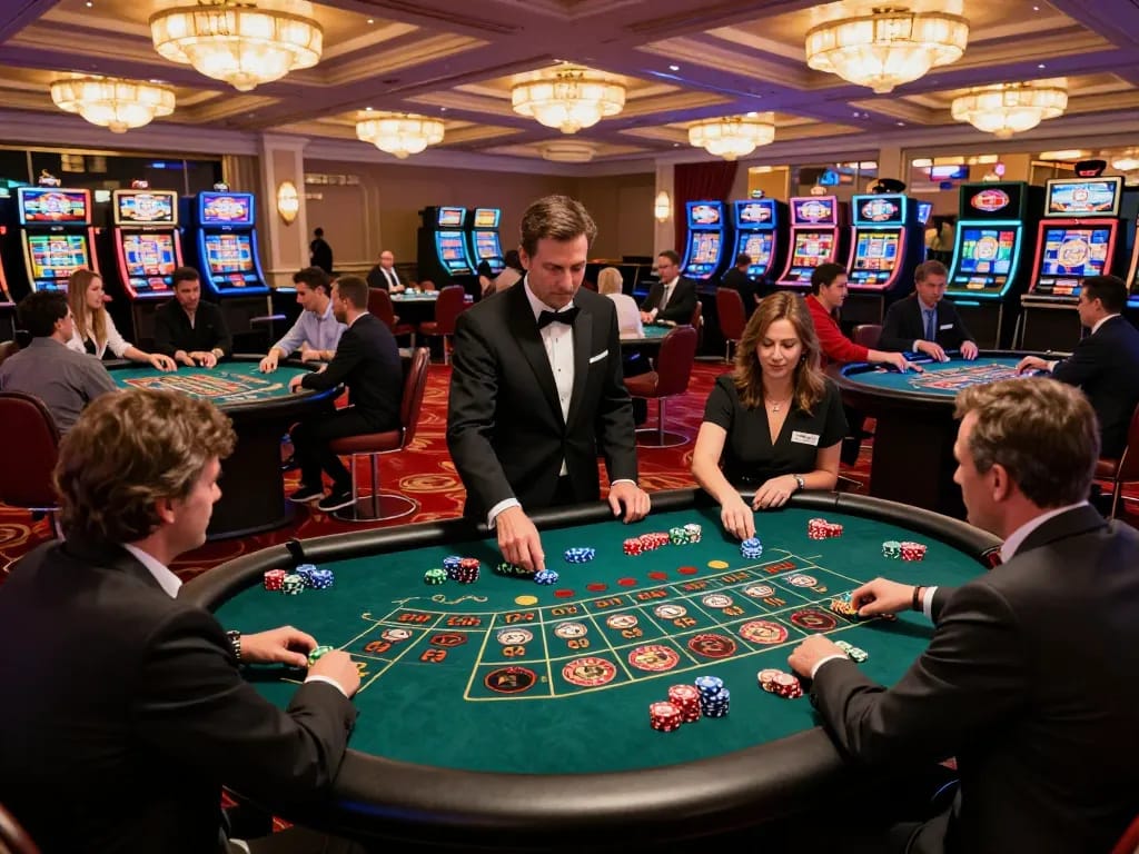Engaged players at https://max88sss.com/ roulette tables in an upscale casino setting showcasing vibrant action and excitement