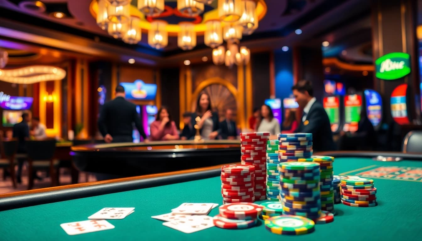 Experience the thrill of vz99 casino gaming with vibrant poker tables and roulette wheels.