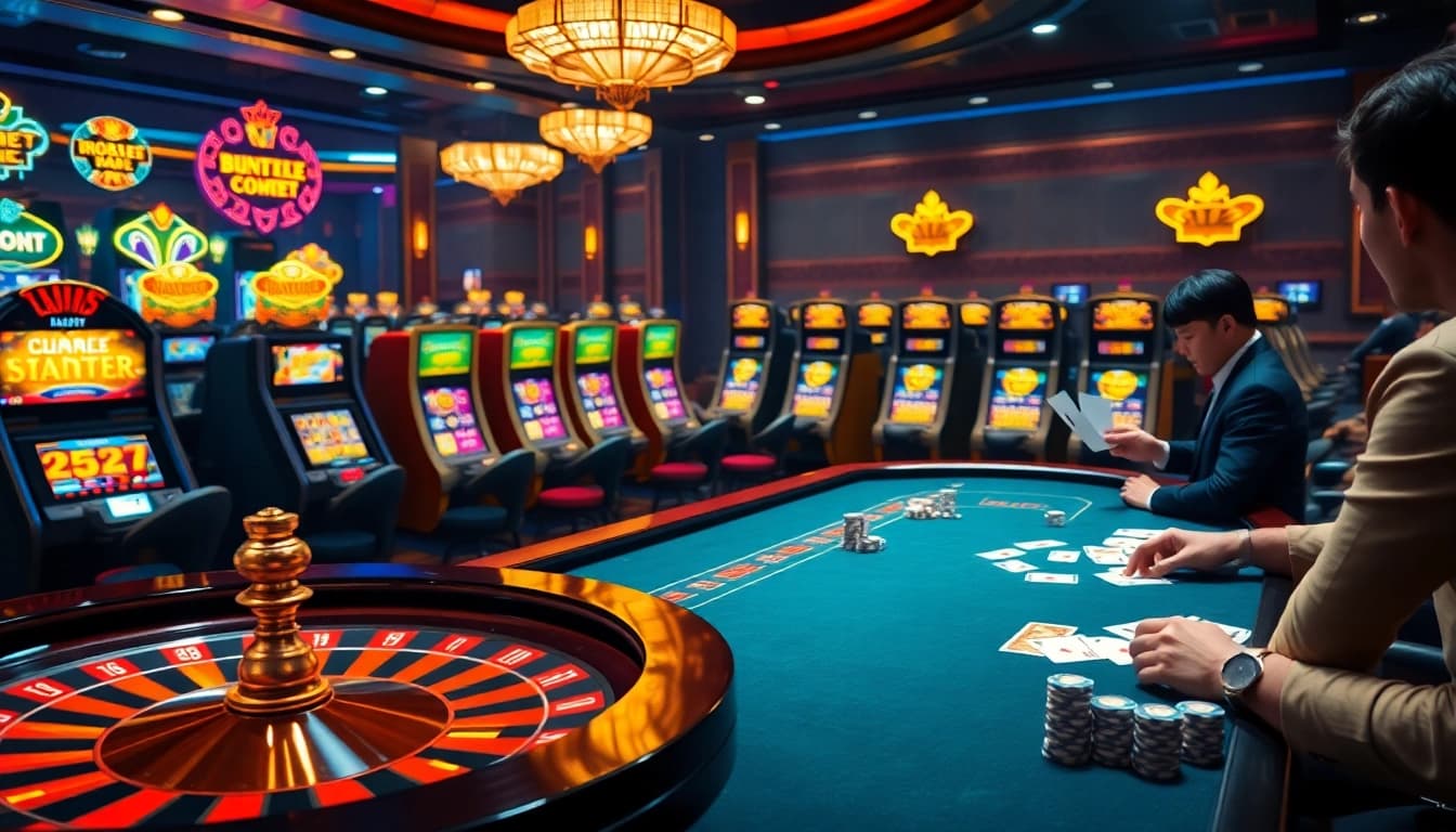 Experience the excitement of i9bet with players at a sleek casino table.