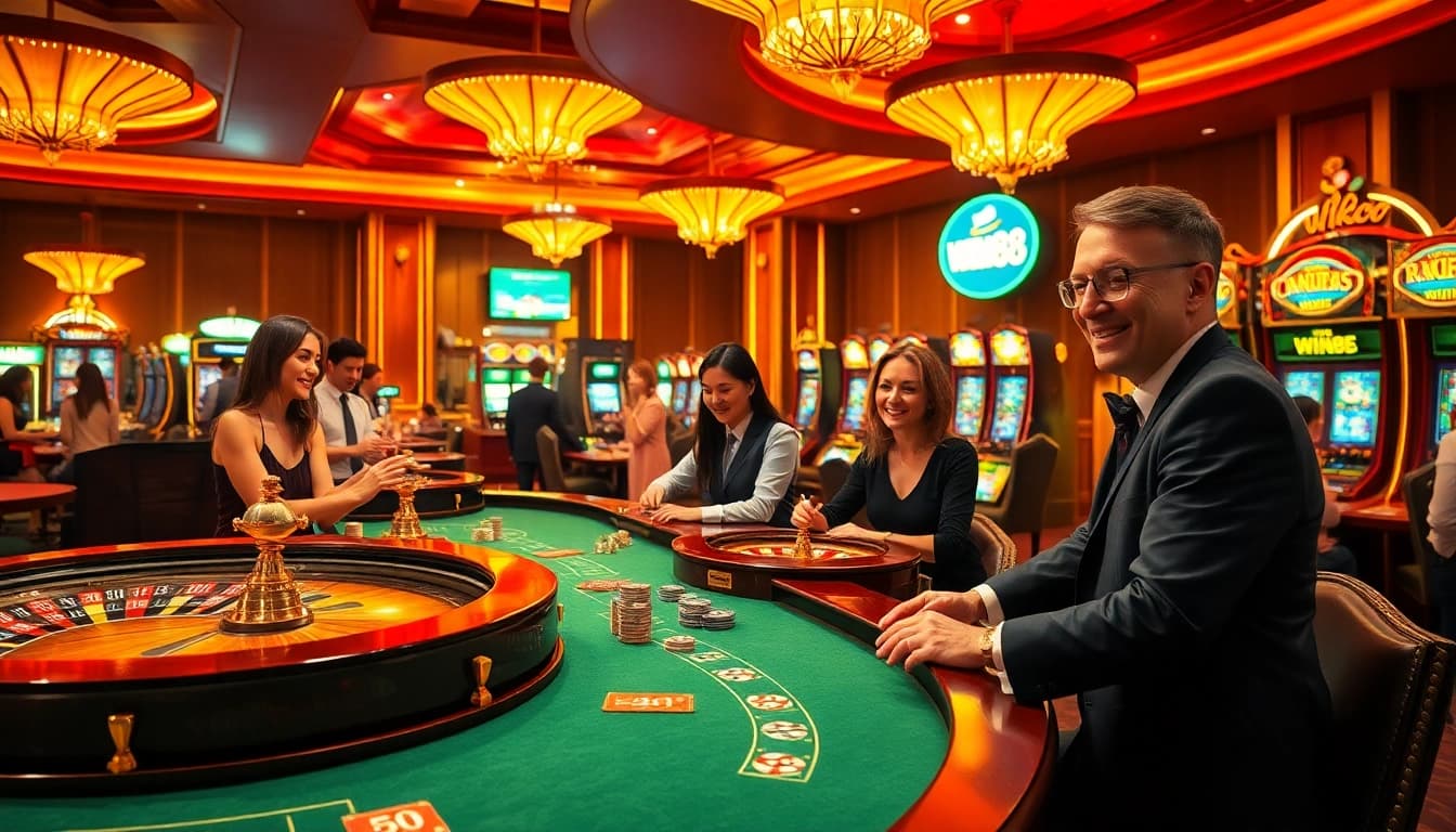 Players celebrating wins at the win88 online casino, showcasing a thrilling gambling atmosphere.