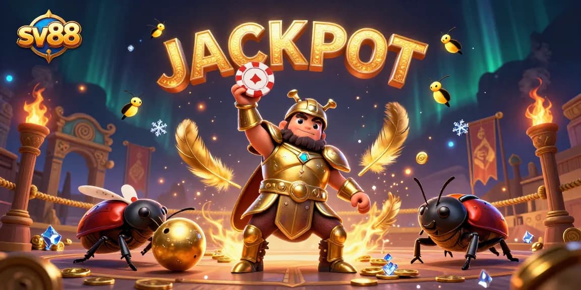 Experience thrilling wins at sv88 with a victorious beetle champion and a dazzling jackpot display.