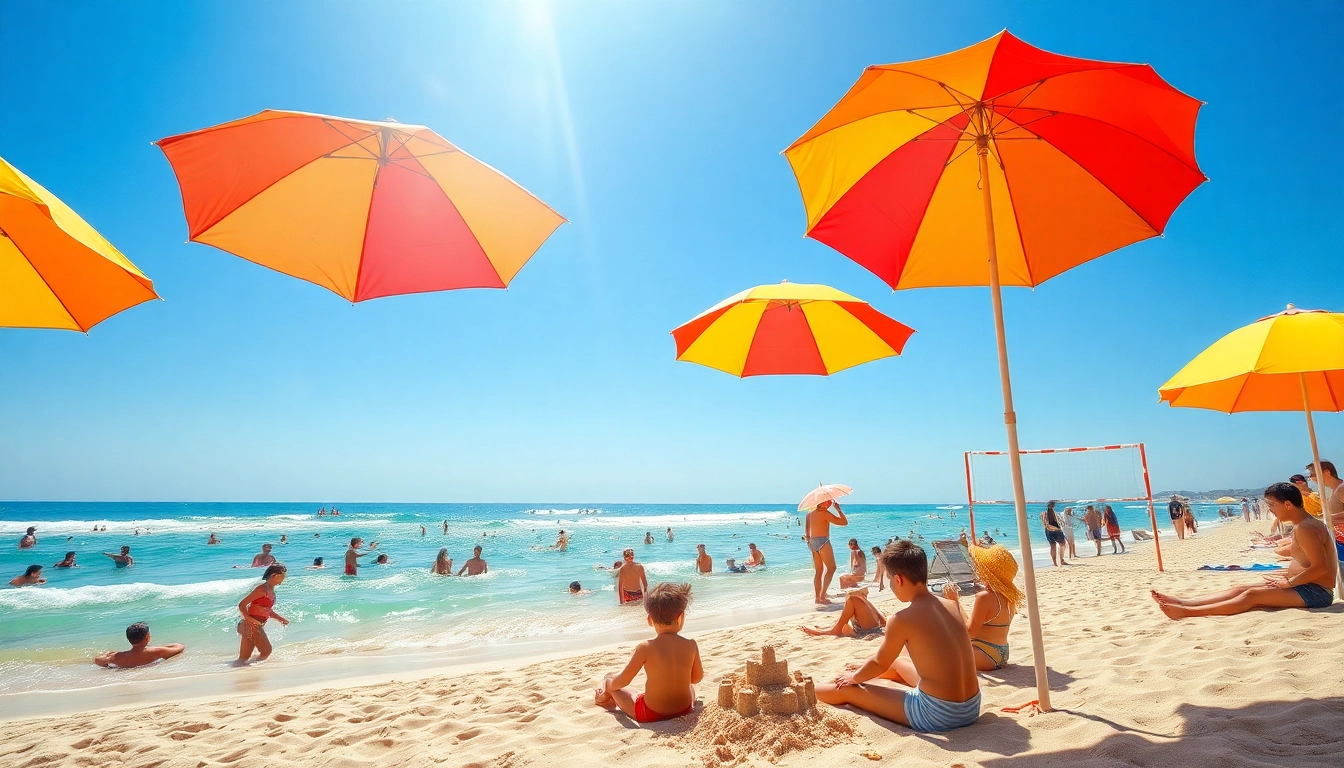 Nắng Cực summer beach scene with vibrant colors and joyful activities