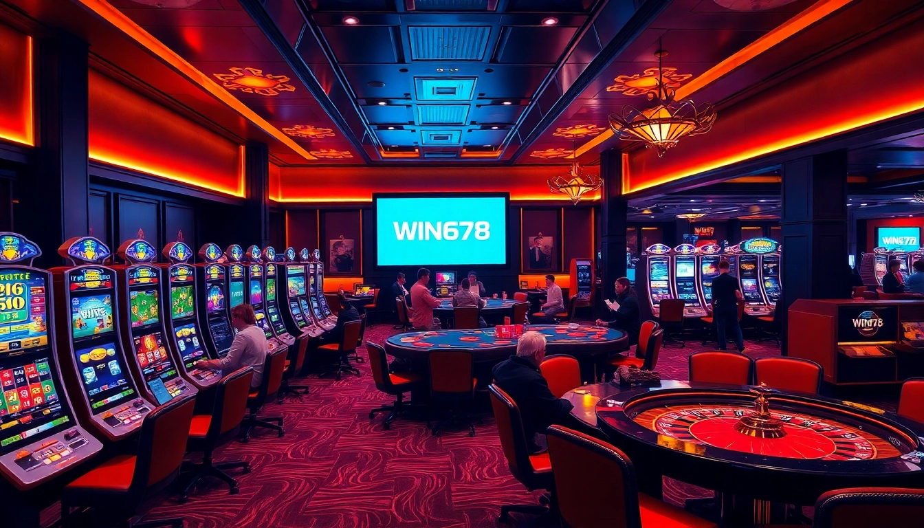 WIN678 online casino interface showcasing exciting gaming action with vibrant slot machines.