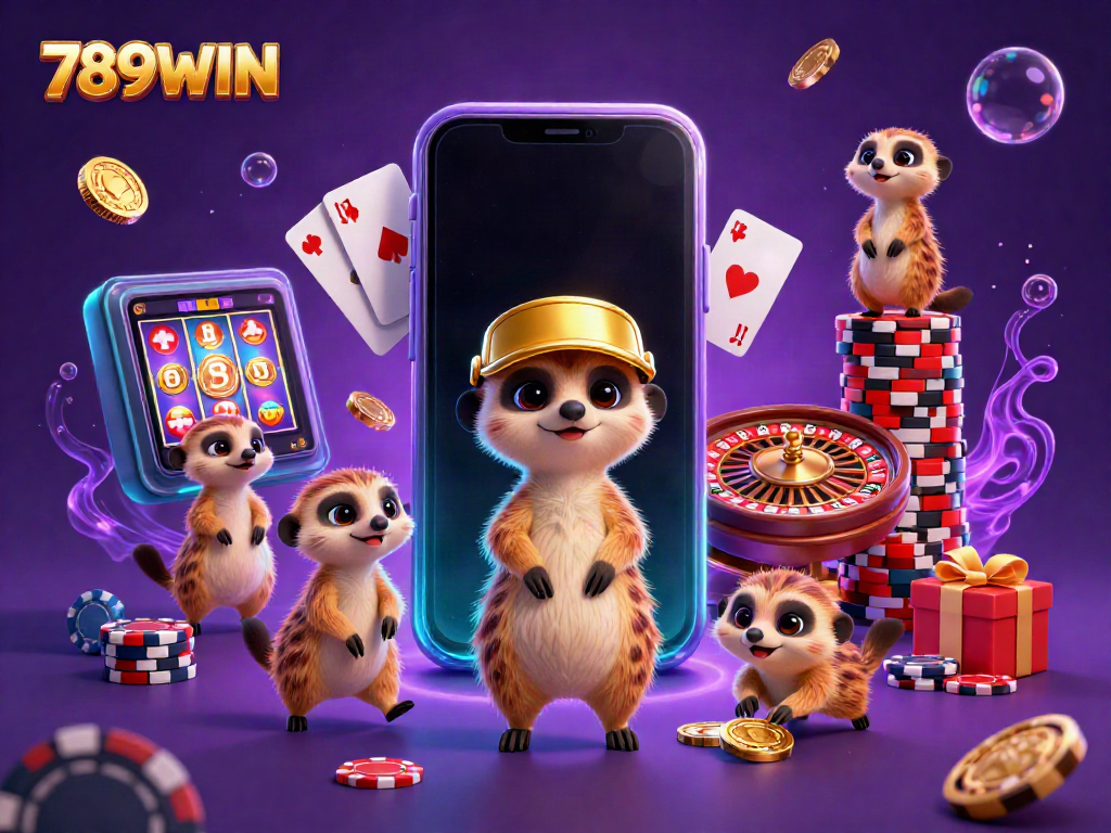 Experience exciting games at 789WIN with meerkats running a vibrant casino scene filled with action.