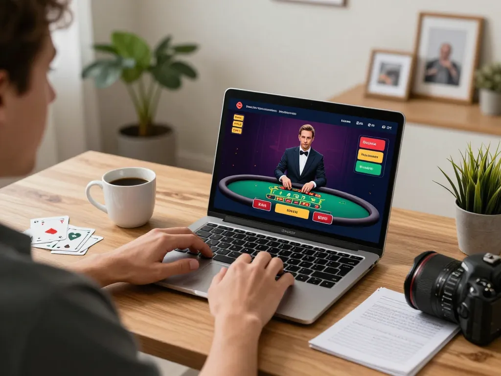 Engaging scene of a player using lv88 for live dealer blackjack, showcasing online gambling with strategy notes