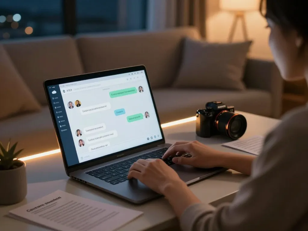 Engaging ai sex chat showing a user interacting with AI chatbot in a cozy, modern setting