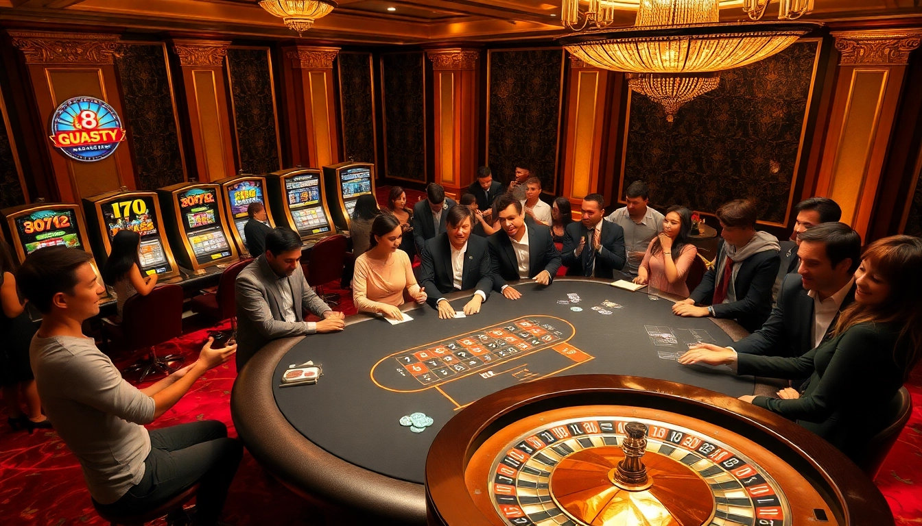 Gamblers enjoying a thrilling game at Go8 com's luxurious casino table.