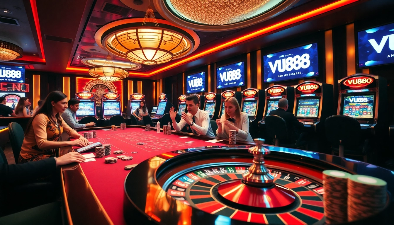 Experience thrilling gaming at VU88's stunning casino atmosphere with roulette and poker.