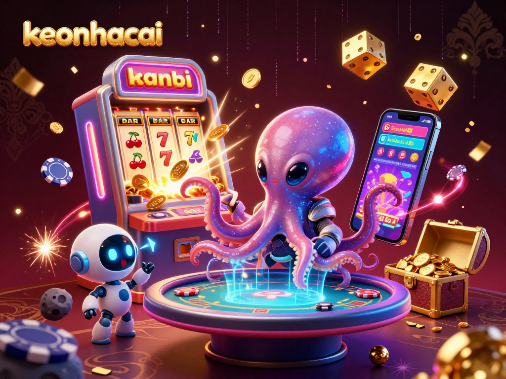 Experience keonhacai's vibrant 3D alien octopus-themed casino scene with lively gaming and dynamic elements.