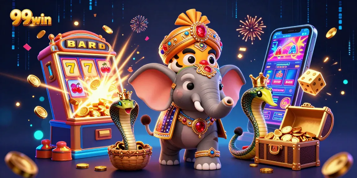 Experience thrilling jackpots and big wins in casino-style excitement with 99win's vibrant 3D illustration.