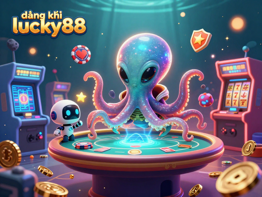 Experience gameplay excitement with đăng ký lucky88 featuring a vibrant 3D alien octopus poker scene.