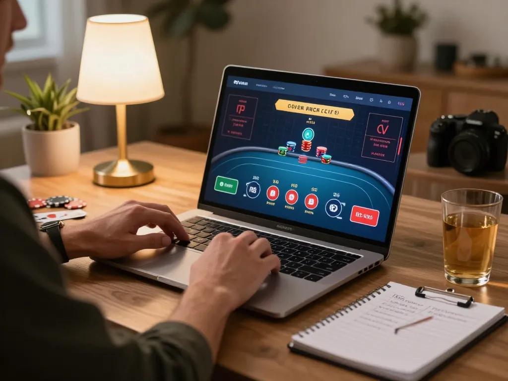Player at 33win engaging in an exciting online poker game with strategic notes visible