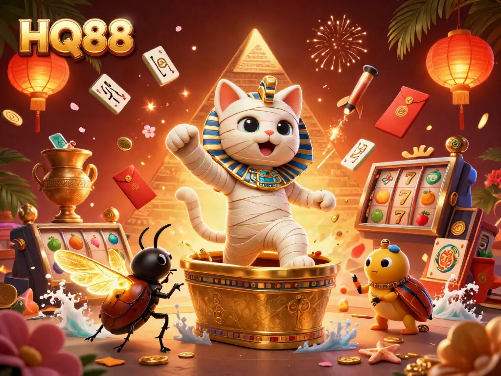 Uncover winning opportunities at HQ88 with vibrant casino elements in a dynamic 3D rendering.