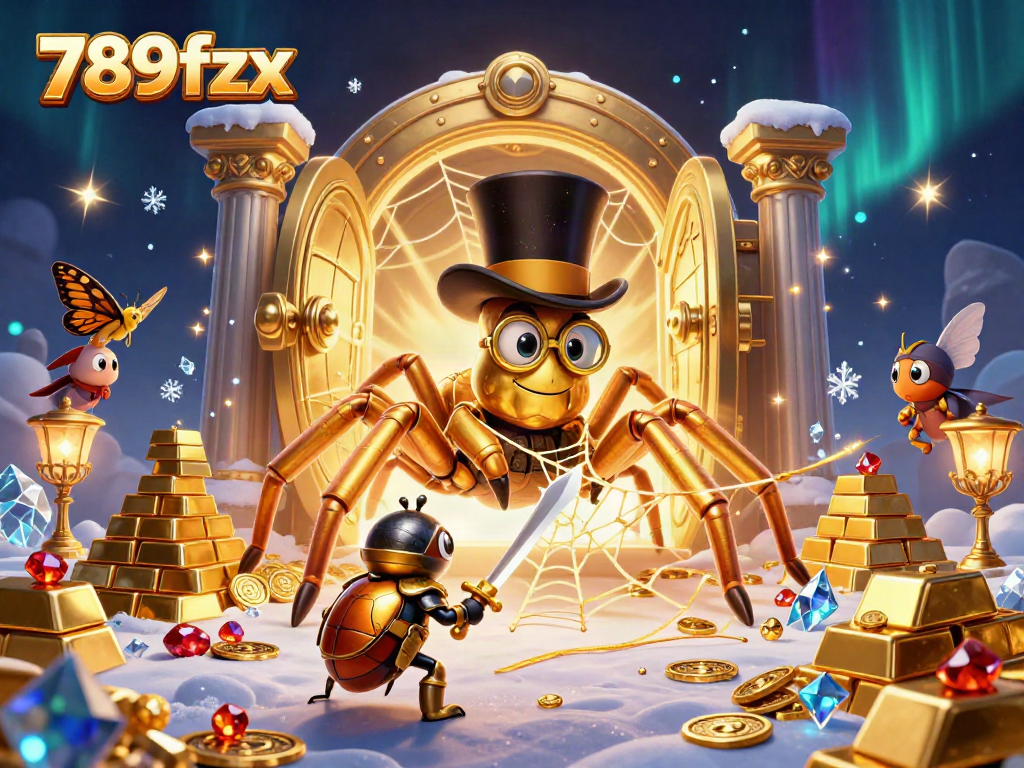 Experience the excitement of casino gaming with 789fzx illustrated as a golden tarantula and beetle knight.