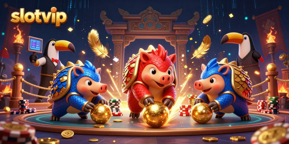 Experience the thrill of slotvip as pangolins compete in a vibrant casino scene.