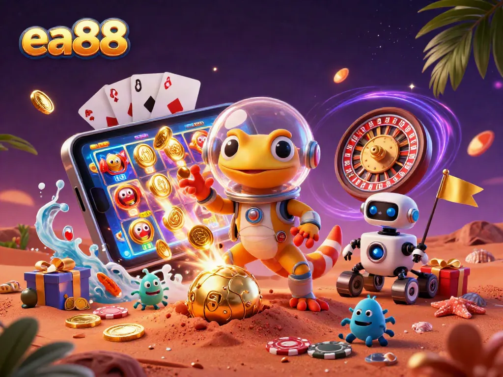 Play exciting casino games at ea88 as a Martian gecko uncovers treasure among casino elements.