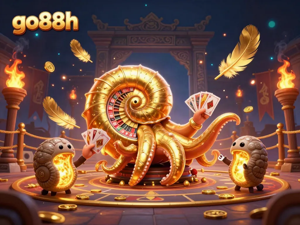 Experience the excitement of go88h with a vibrant casino scene featuring a giant nautilus roulette.