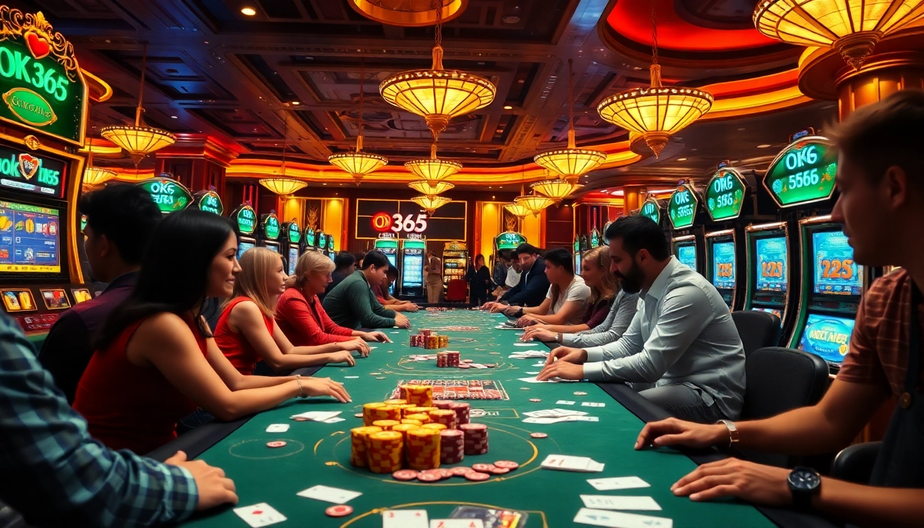Exciting gameplay at an OK 365 casino with vibrant tables and colorful chips.