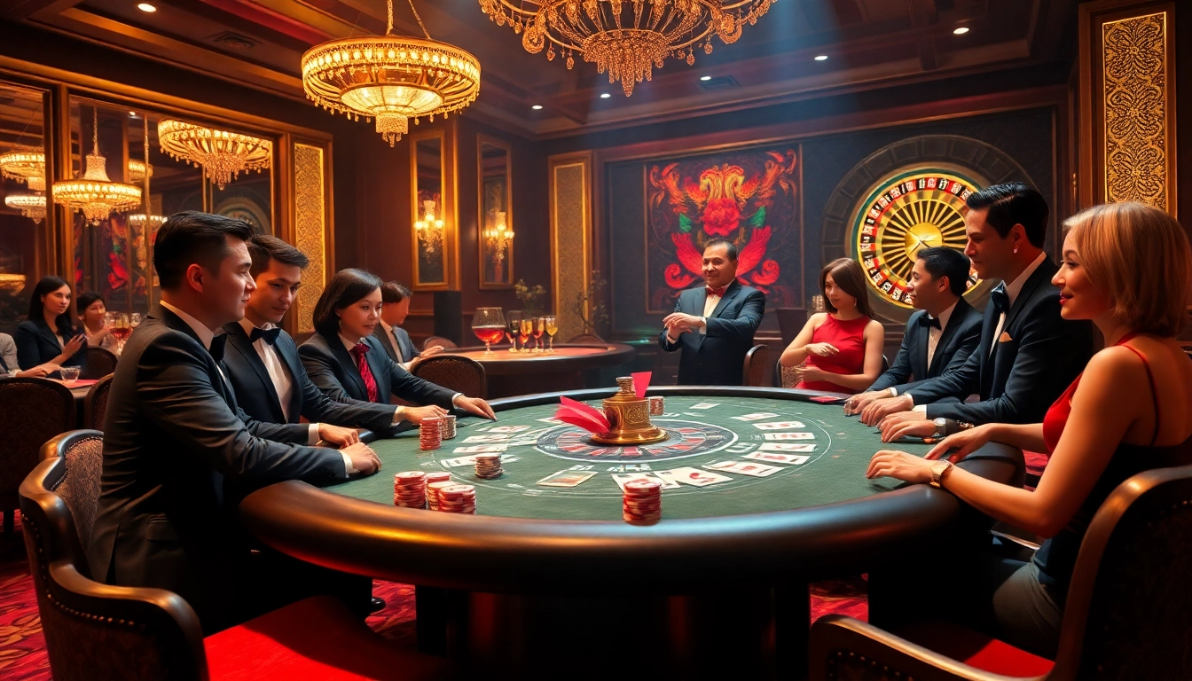 Engaging poker game scene highlighting nha cai luck8 with vibrant cards and colorful chips.
