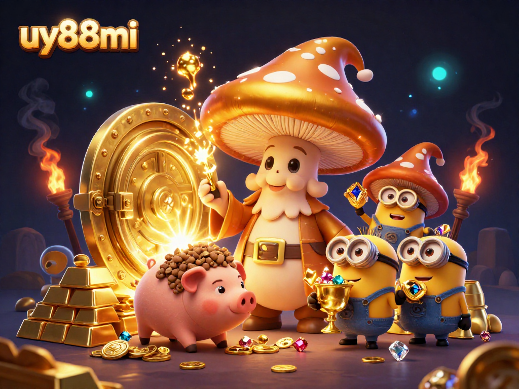 Discover enchanting treasures with uy88mi in this vibrant casino scene featuring magical characters and gold.