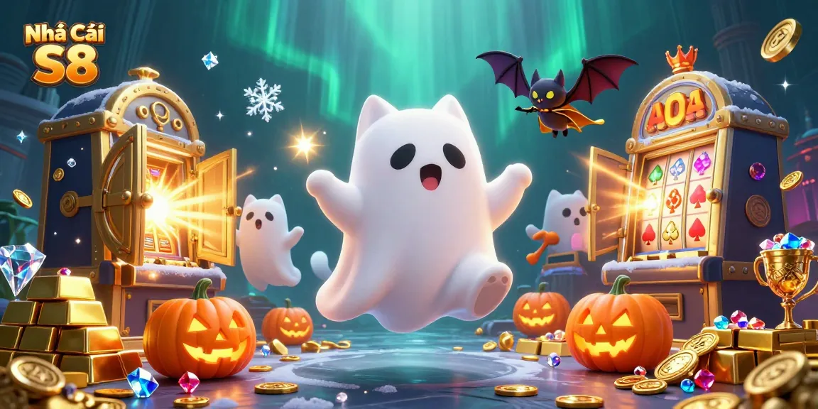 Engage with Nhà Cái S8 through a captivating illustration of a ghost cat in a haunted casino.