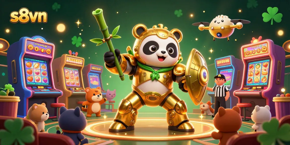 Engage in thrilling casino action with s8vn's vibrant mech-suit panda and exciting slot machines.
