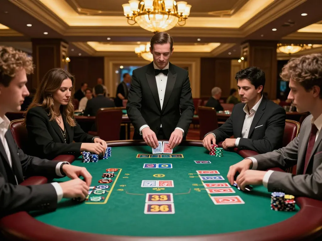 Engaging scene of players at the 33 WIN blackjack table, highlighting intense moments of gameplay and casino atmosphere.