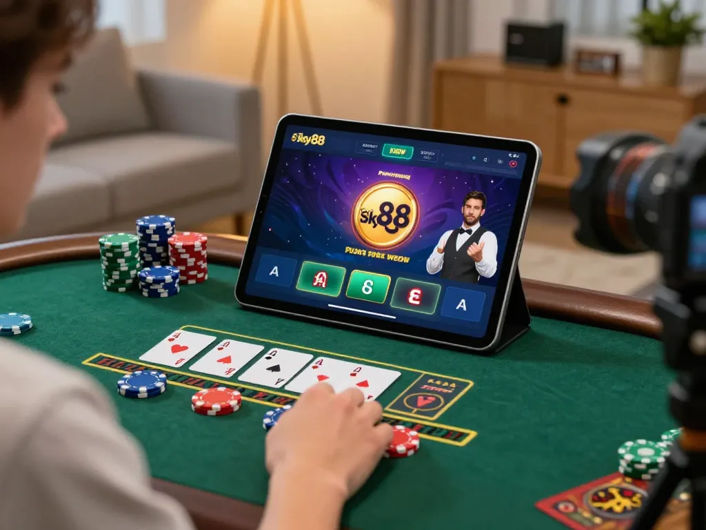 Experience the excitement of online blackjack gameplay using the Link Sky88 chính thức on a tablet, highlighting strategic betting.