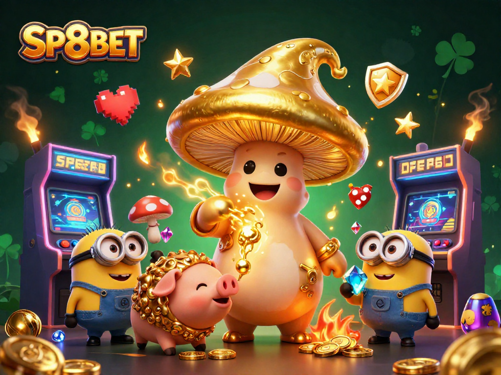 Experience SP8BET magic with a golden mushroom wizard and treasure-hunting pig in dynamic online gaming
