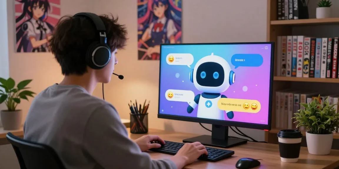 Immersive user experience with ecchi chat ai character on screen in a vibrant digital environment.