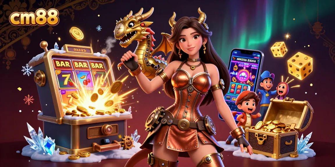 Experience exciting gameplay at cm88, with a dynamic scene filled with slots and casino elements.