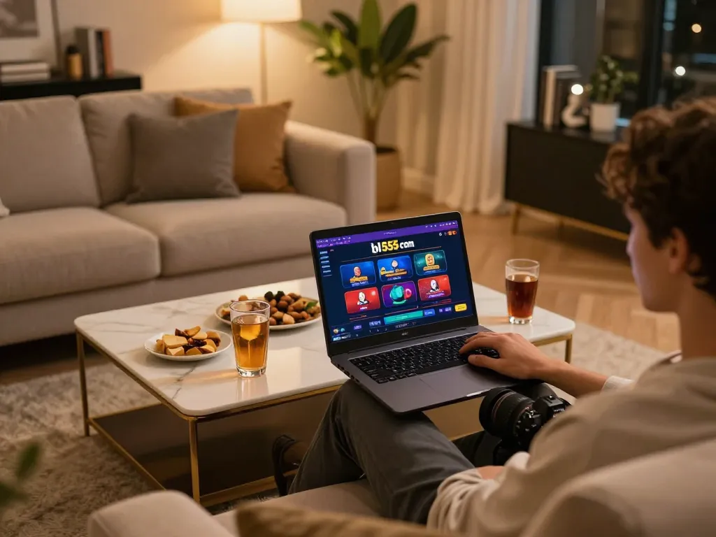 Engaging in thrilling online gaming at bl555 com from a stylish home environment with competitive spirit.