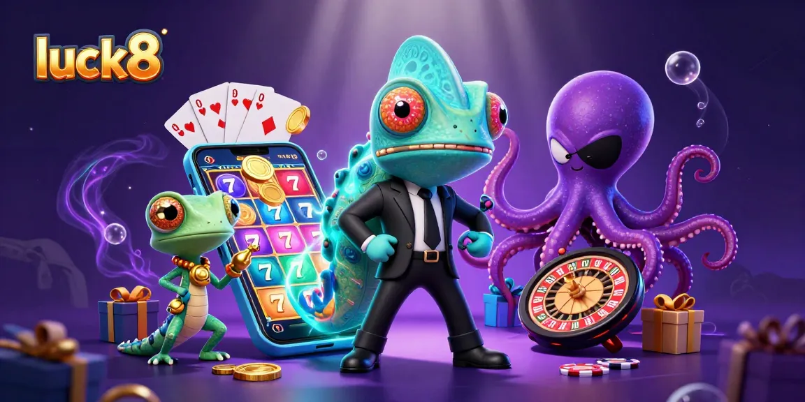Experience excitement at luck8 with thrilling slot games and vibrant characters in an immersive scene.