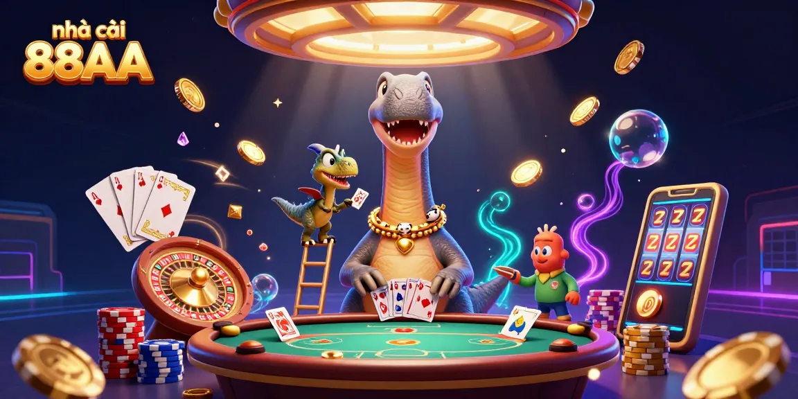 Experience excitement at nhà cái 88AA with vibrant casino scene, featuring dynamic characters and game elements.