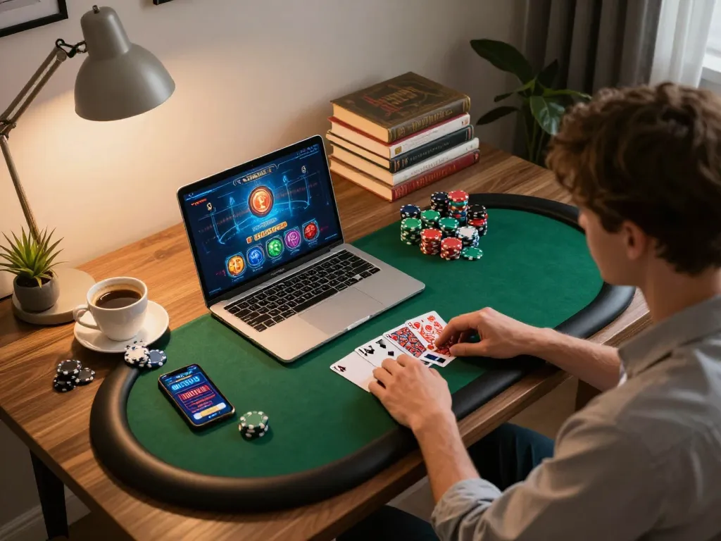 Player engaging in poker on win68 online casino app, showcasing vibrant gameplay atmosphere.