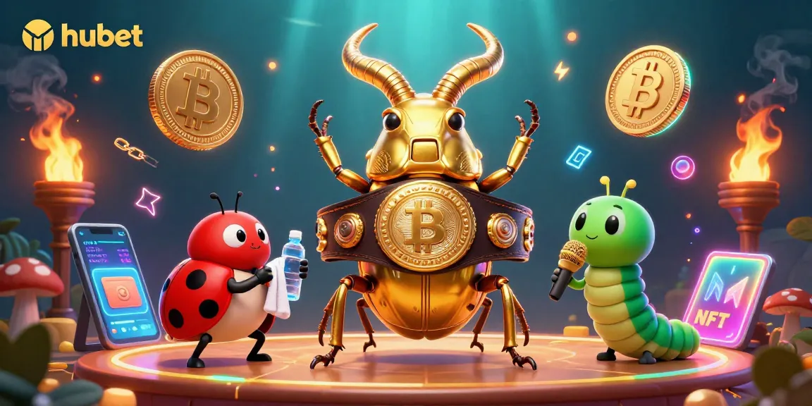 Engage with hubet's vibrant casino scene featuring dynamic characters and crypto elements.